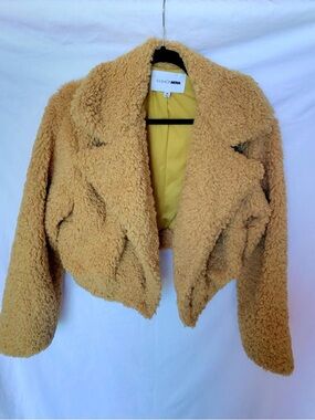 Fashion Nova Cropped Teddy Jacket - Camel